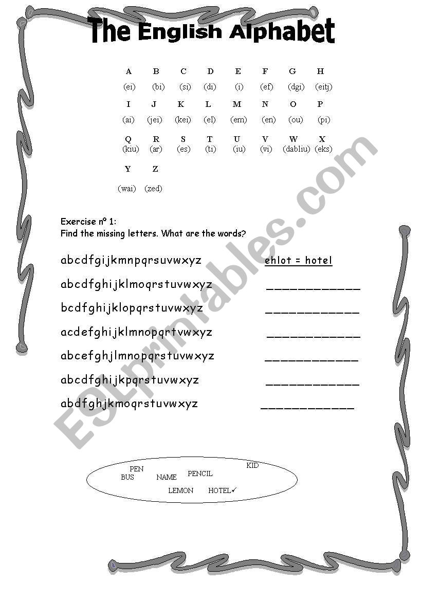 English alphabet worksheet