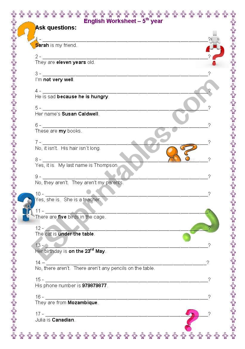 Asking questions - 5th year worksheet