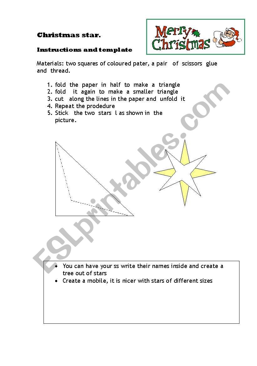 Christmas star HANDICRAFT worksheet