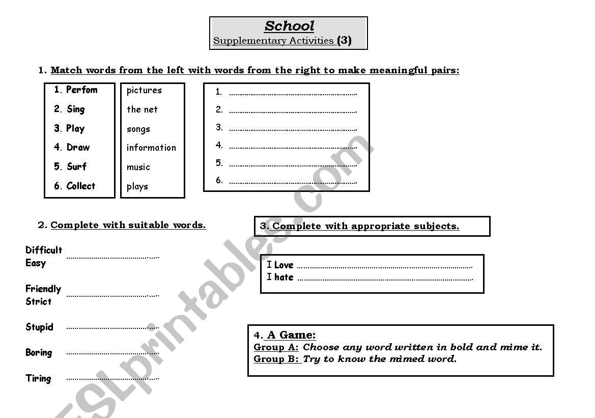 School Supplementary Activities (Part 3)