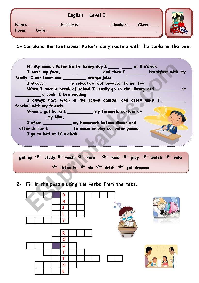 PETERÂ´S ROUTINE worksheet