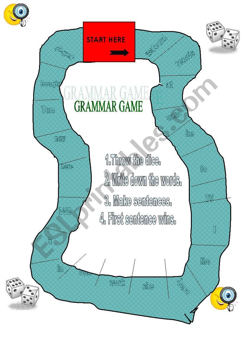 Grammar board game worksheet