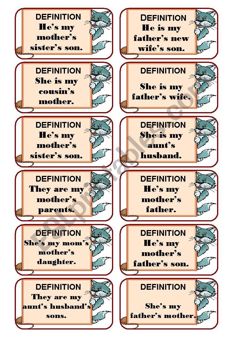 Family relationships cards set 1