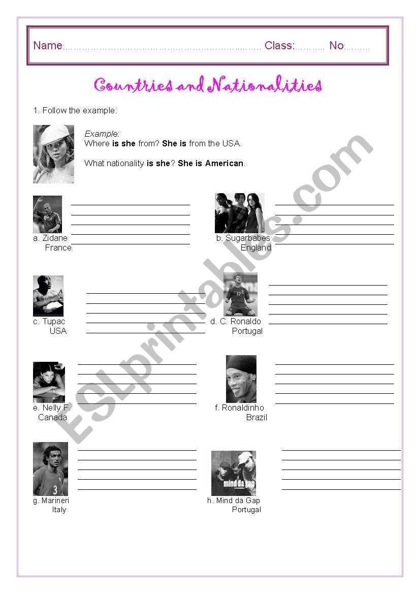 Countries and nationalities worksheet