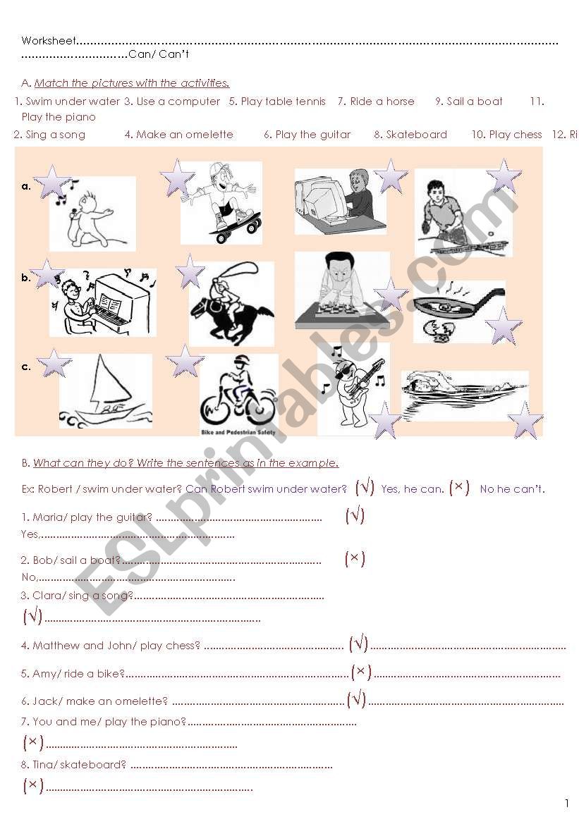 can/ canÂ´t worksheet