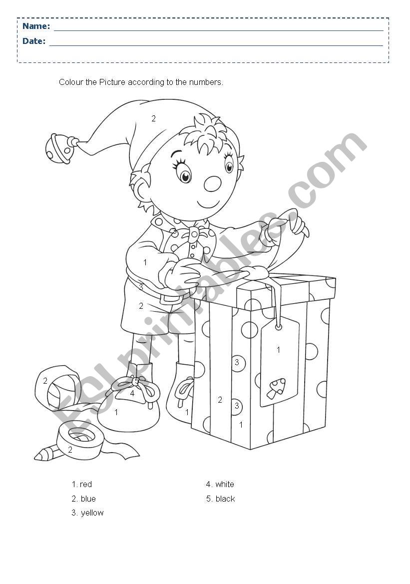 Noddy colour by numbers worksheet