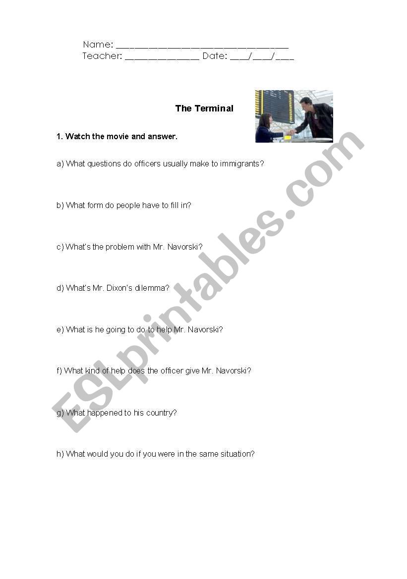 The Terminal video activity worksheet