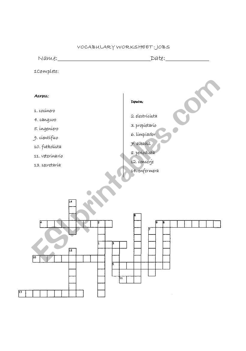 JOBS CROSSWORDS worksheet