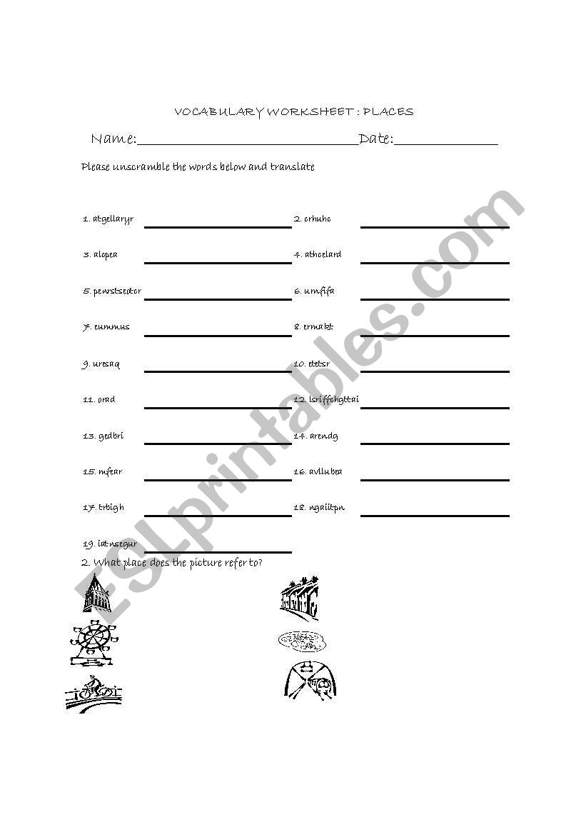 PLACES worksheet