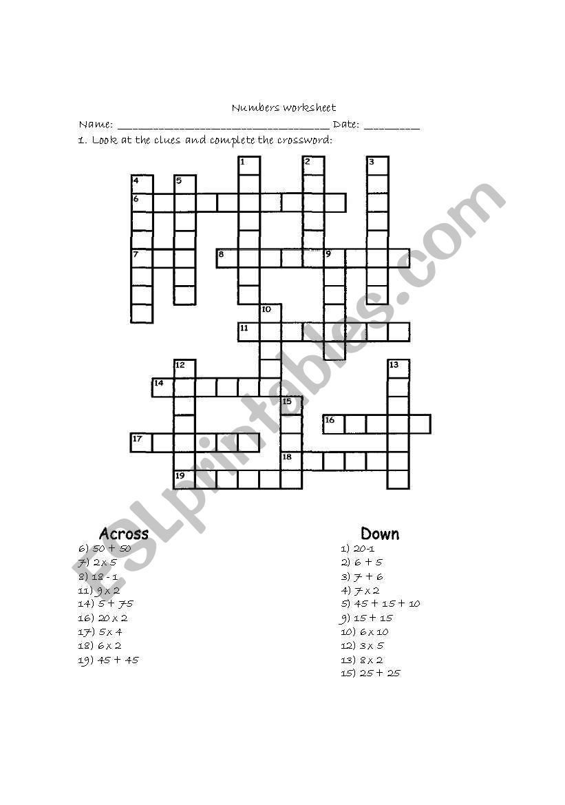 Number criss cross worksheet