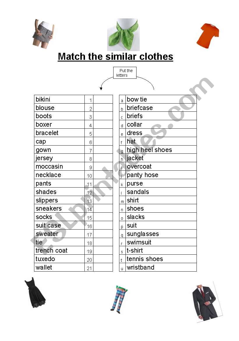 Clothes vocabulary worksheet