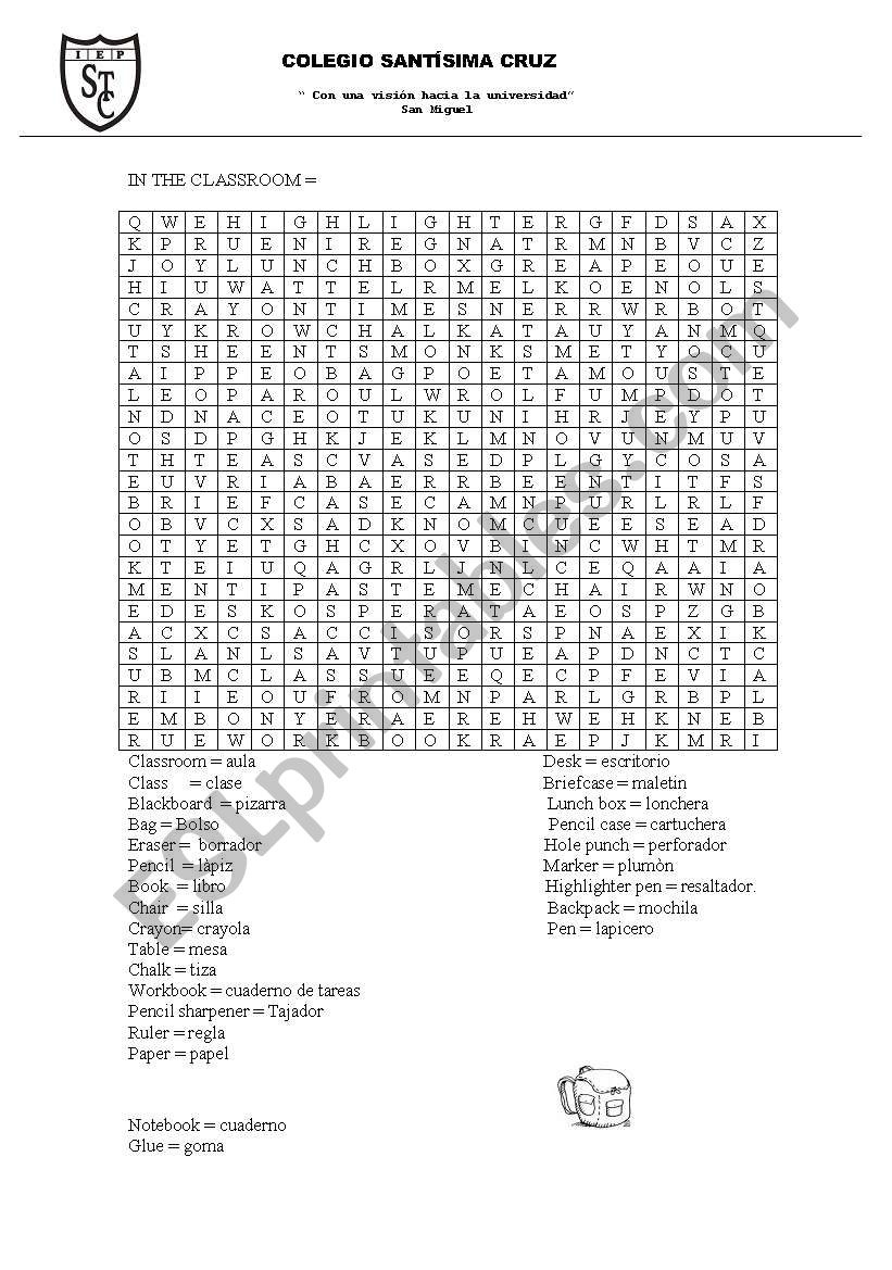 objects of the classroom crossword