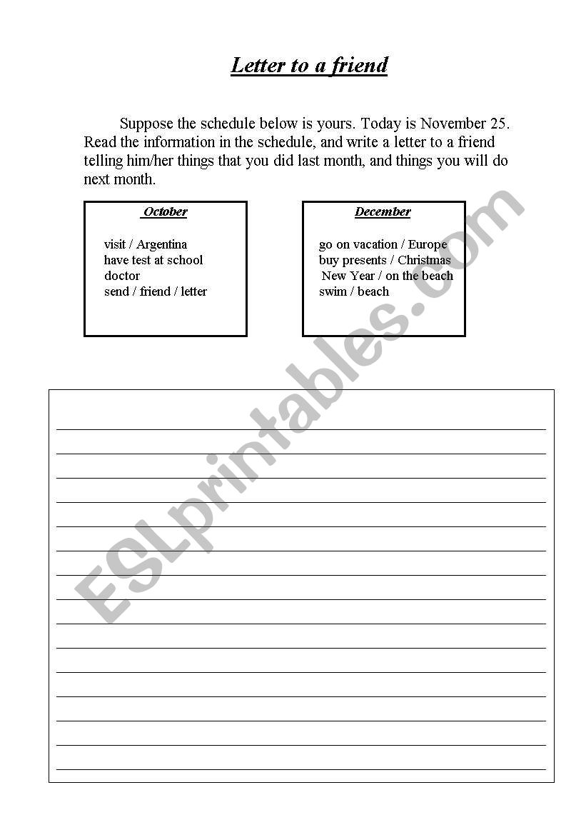 Letter to a friend worksheet