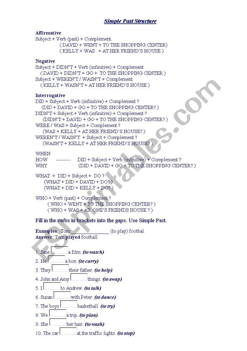 Simple past - structure worksheet