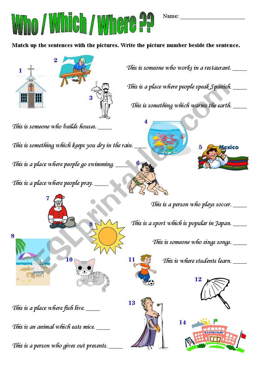 Relative Pronouns - Who, Which and Where