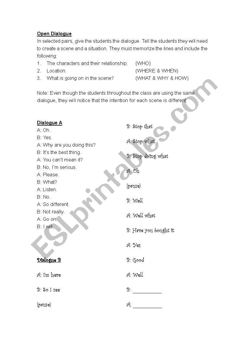 Open dialogue worksheet