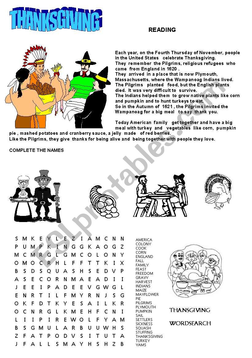 THANKSGIVING worksheet