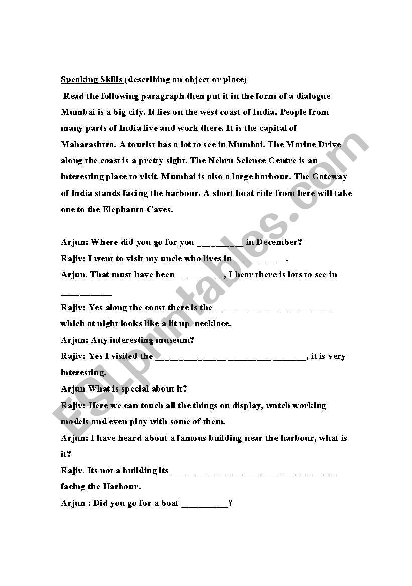 Speaking skills worksheet