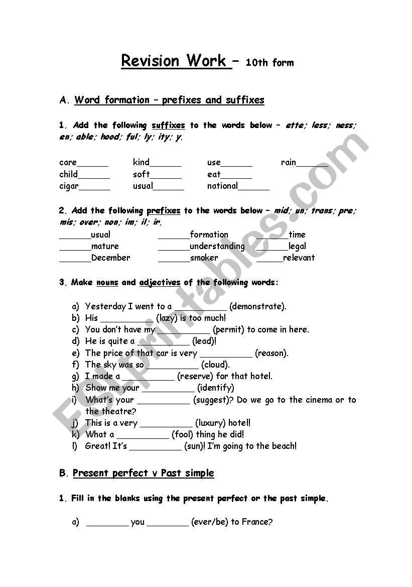 Revision work - grammar + vocabulary