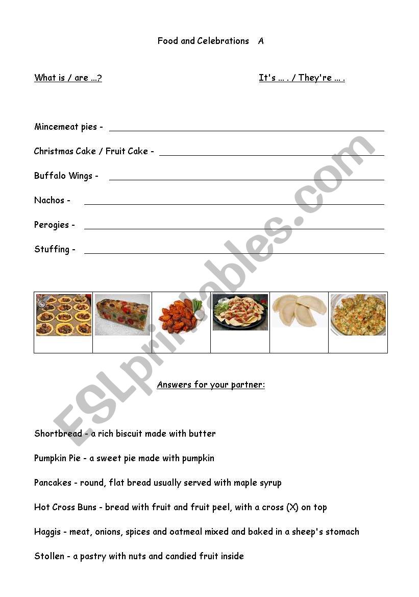 Food and Celebrations A/B info-gap activity