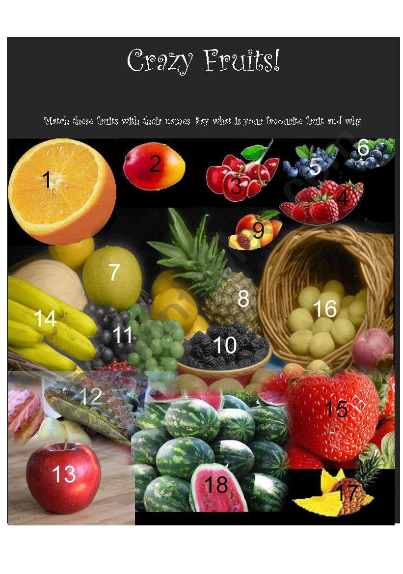 Crazy fruits worksheet