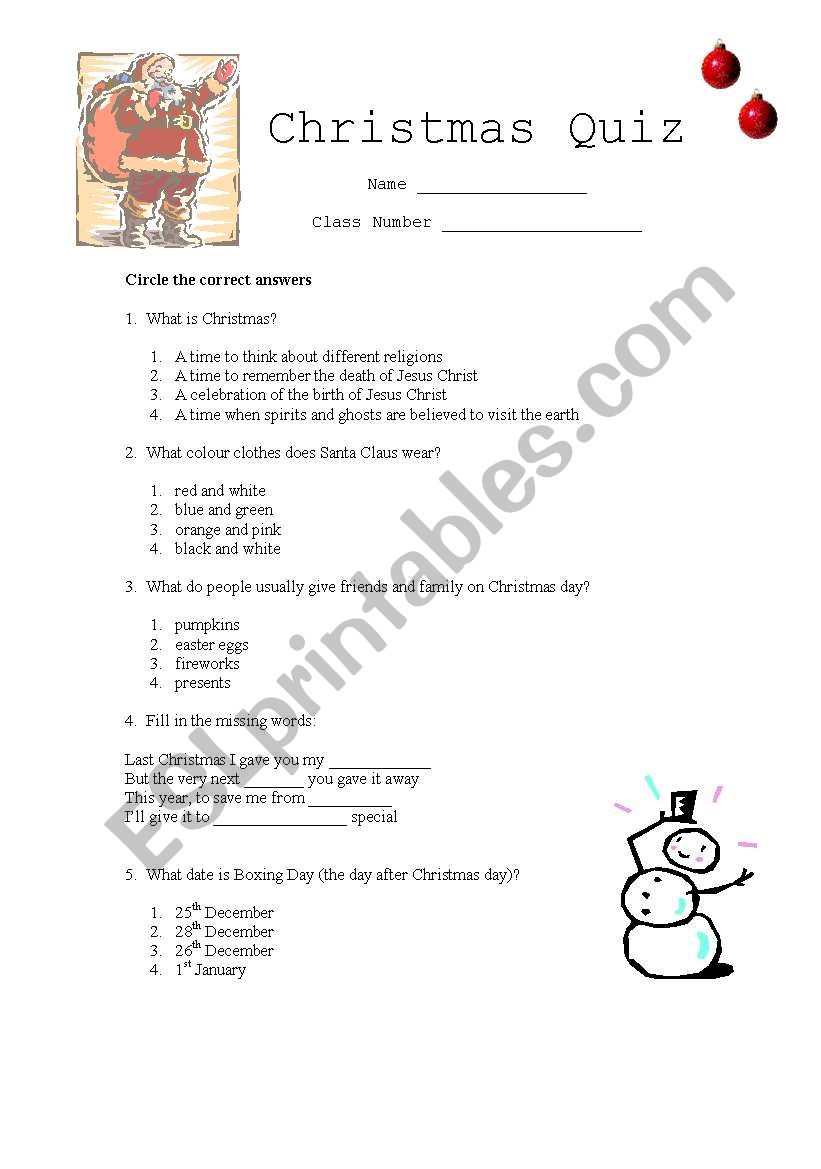 Christmas Quiz worksheet