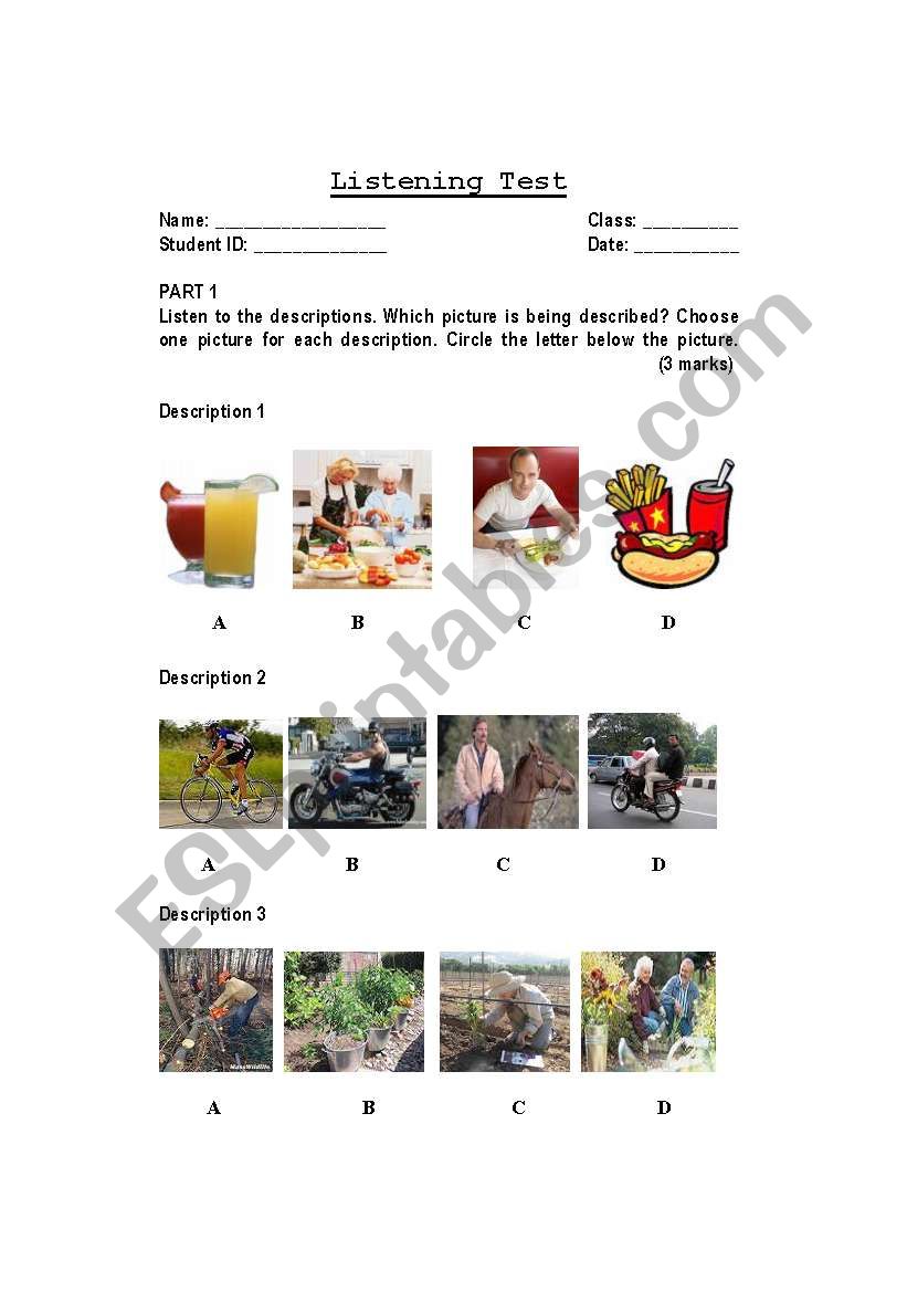 Listening Comprehension Test worksheet