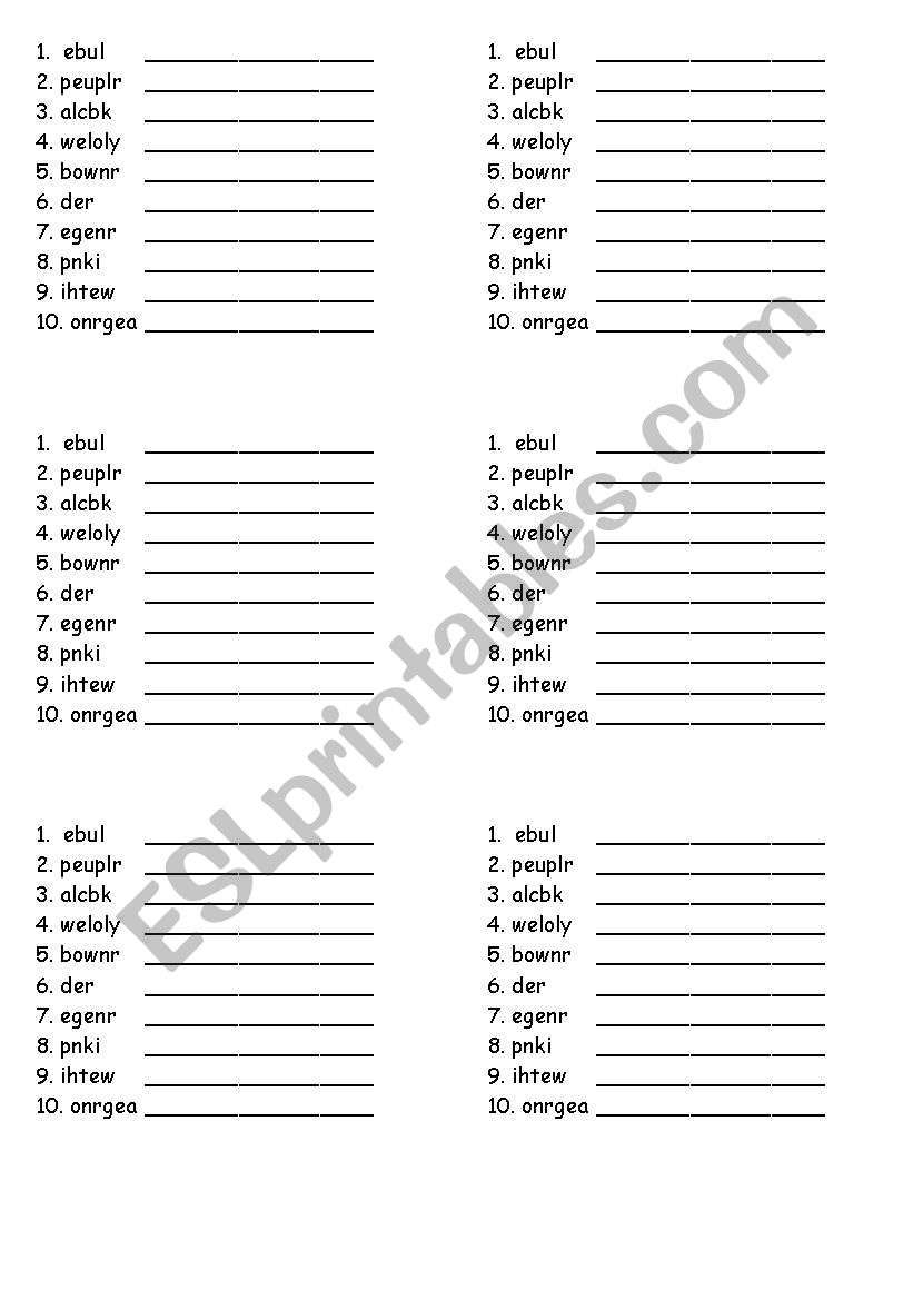 colours - excercising writing worksheet