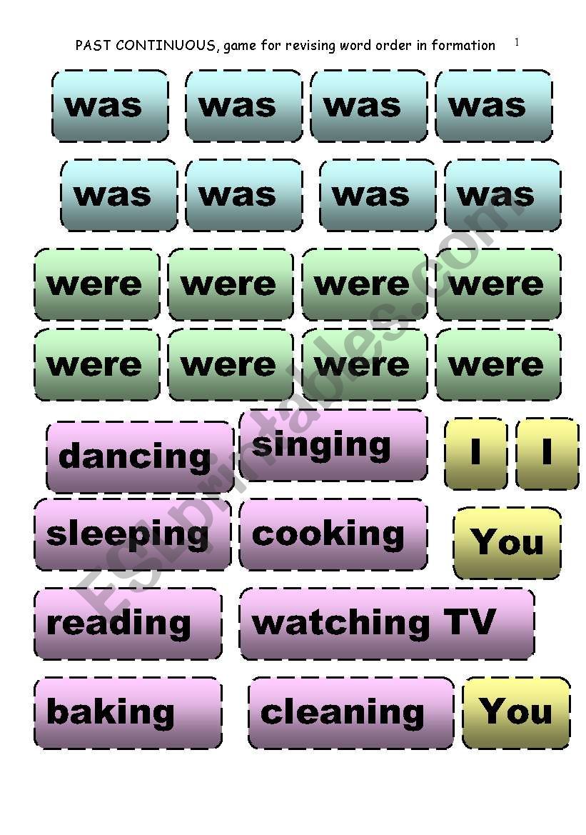 Past Continuous game worksheet