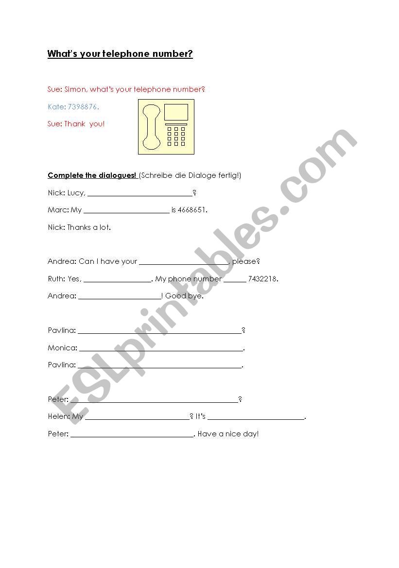 Whats your telephone number? worksheet