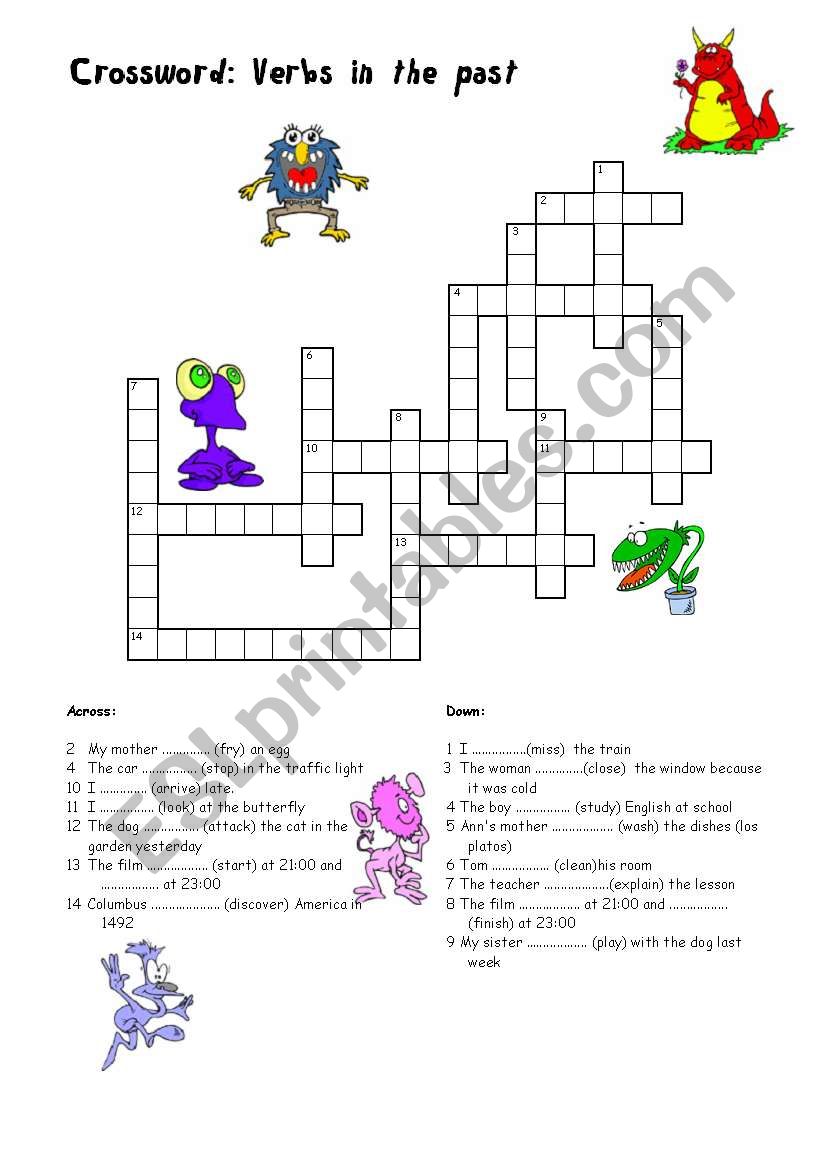 past simple regular verbs crossword and practice