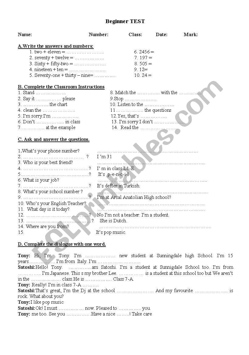 TEST worksheet