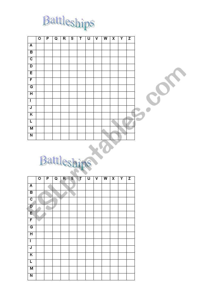 battleships worksheet