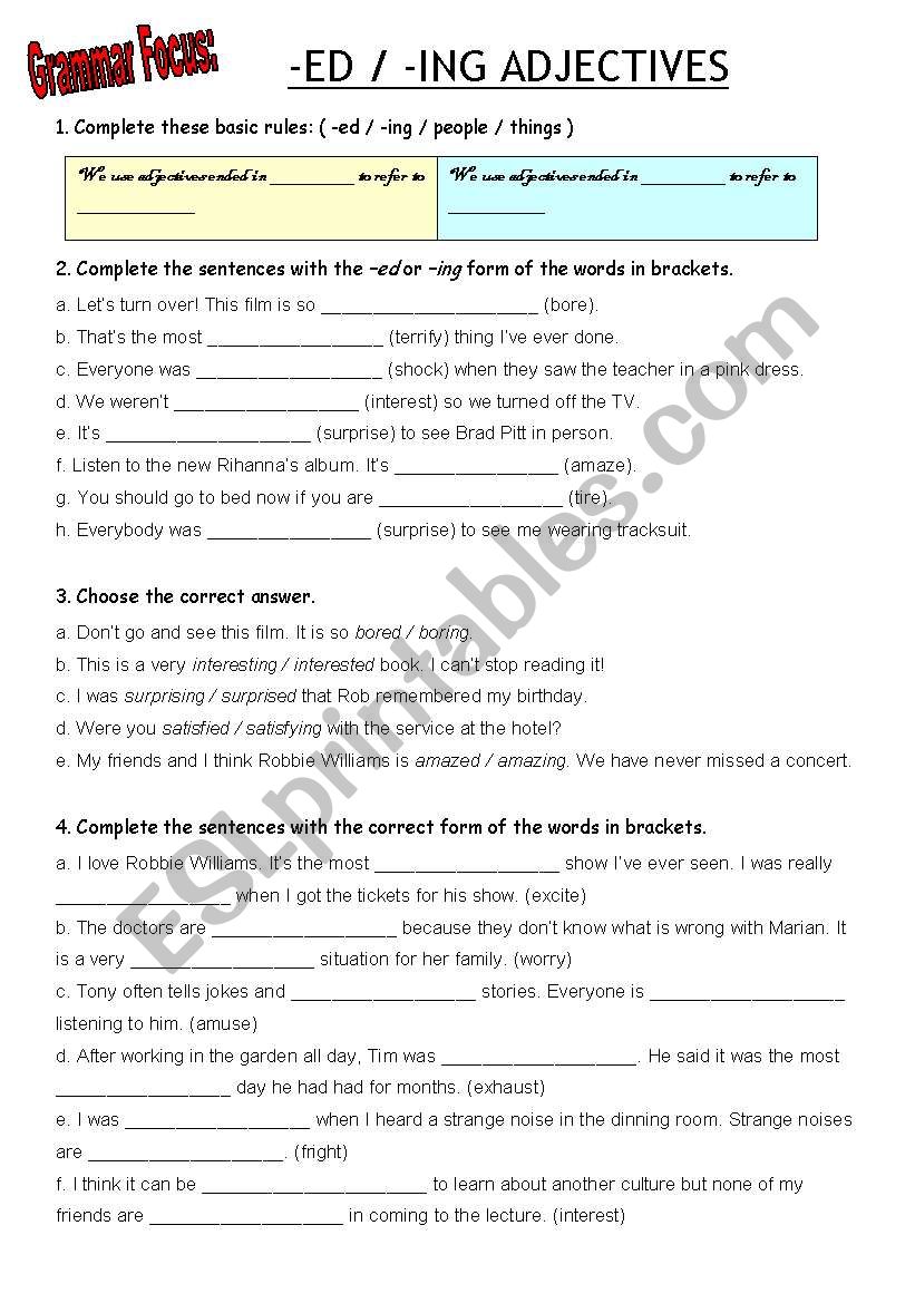 -ED / -ING ADJECTIVES worksheet