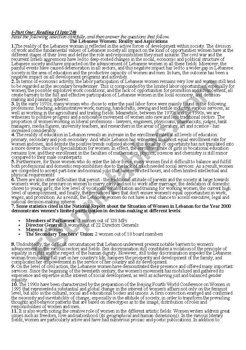 woman worksheet