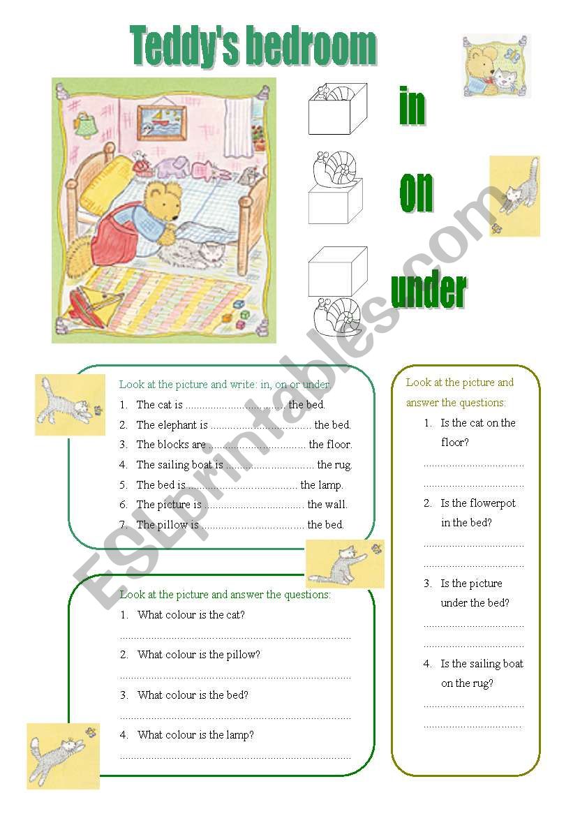 Teddy´s bedroom. In, on, under. Teddy´s bedroom. In, on, under.