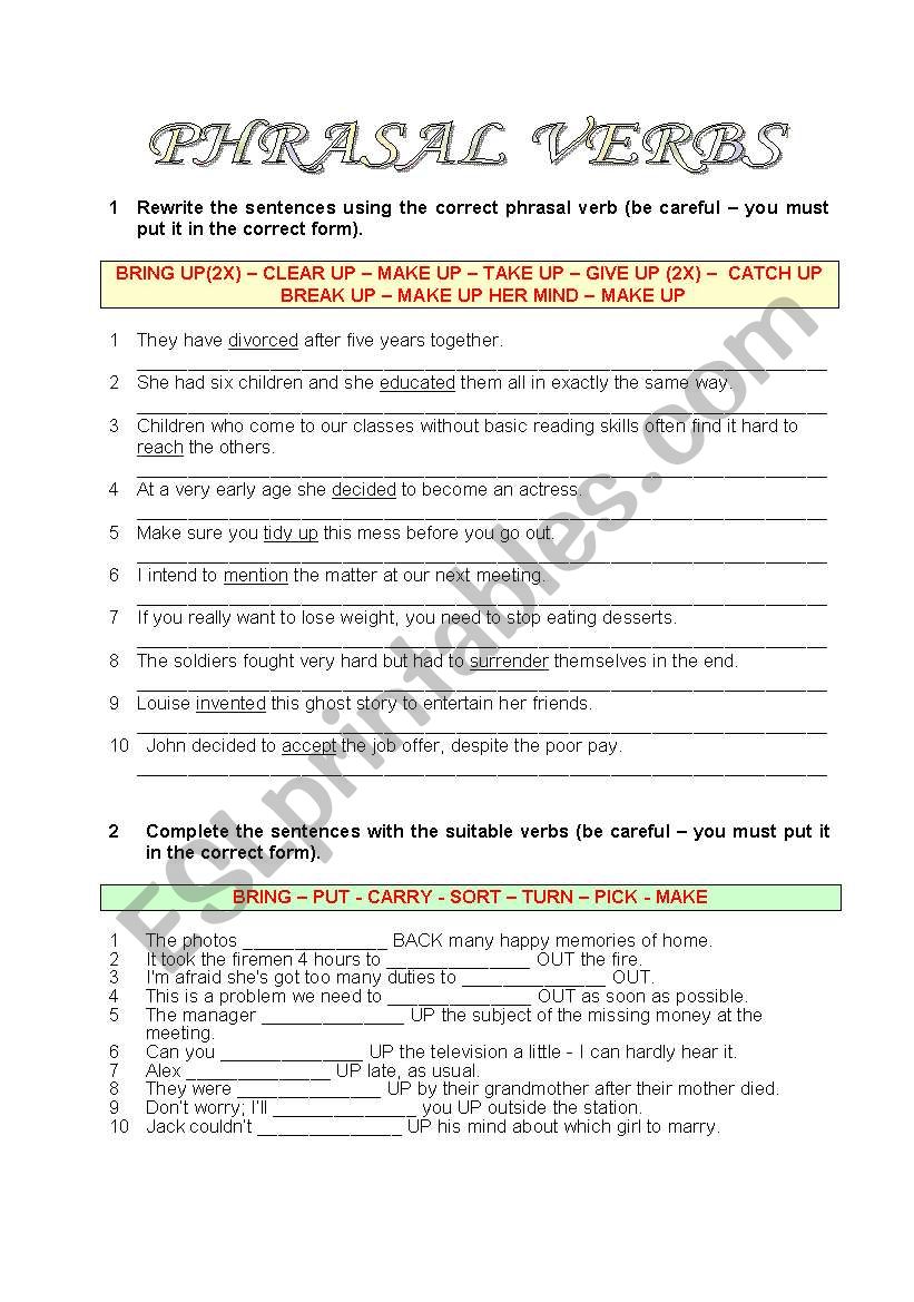 PHRASAL VERBS worksheet