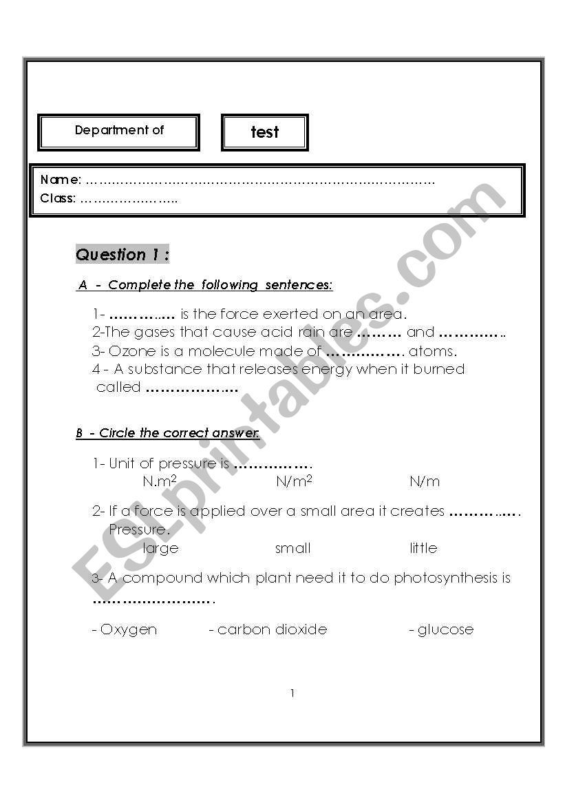 test worksheet