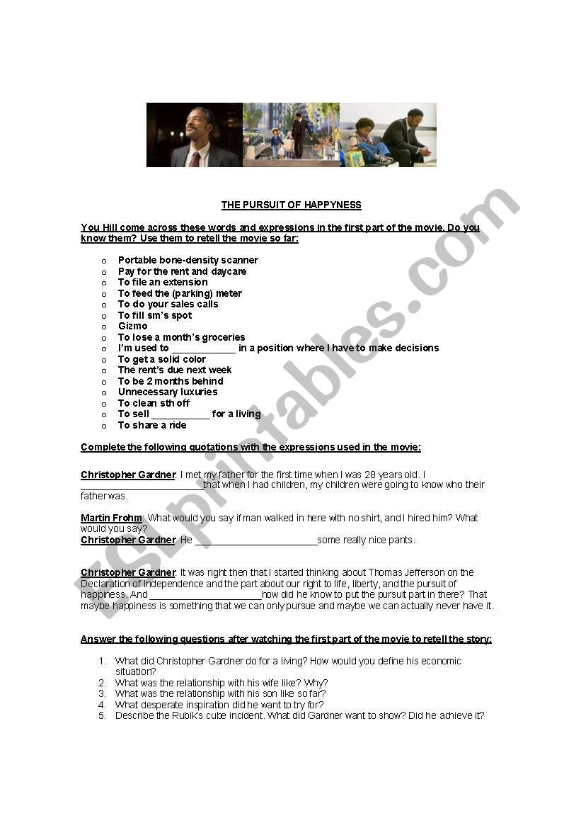 The Pursuit of happyness worksheet
