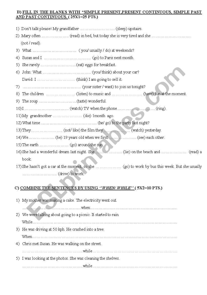 SIMPLE PAST AND PAST CONT. TENSE 