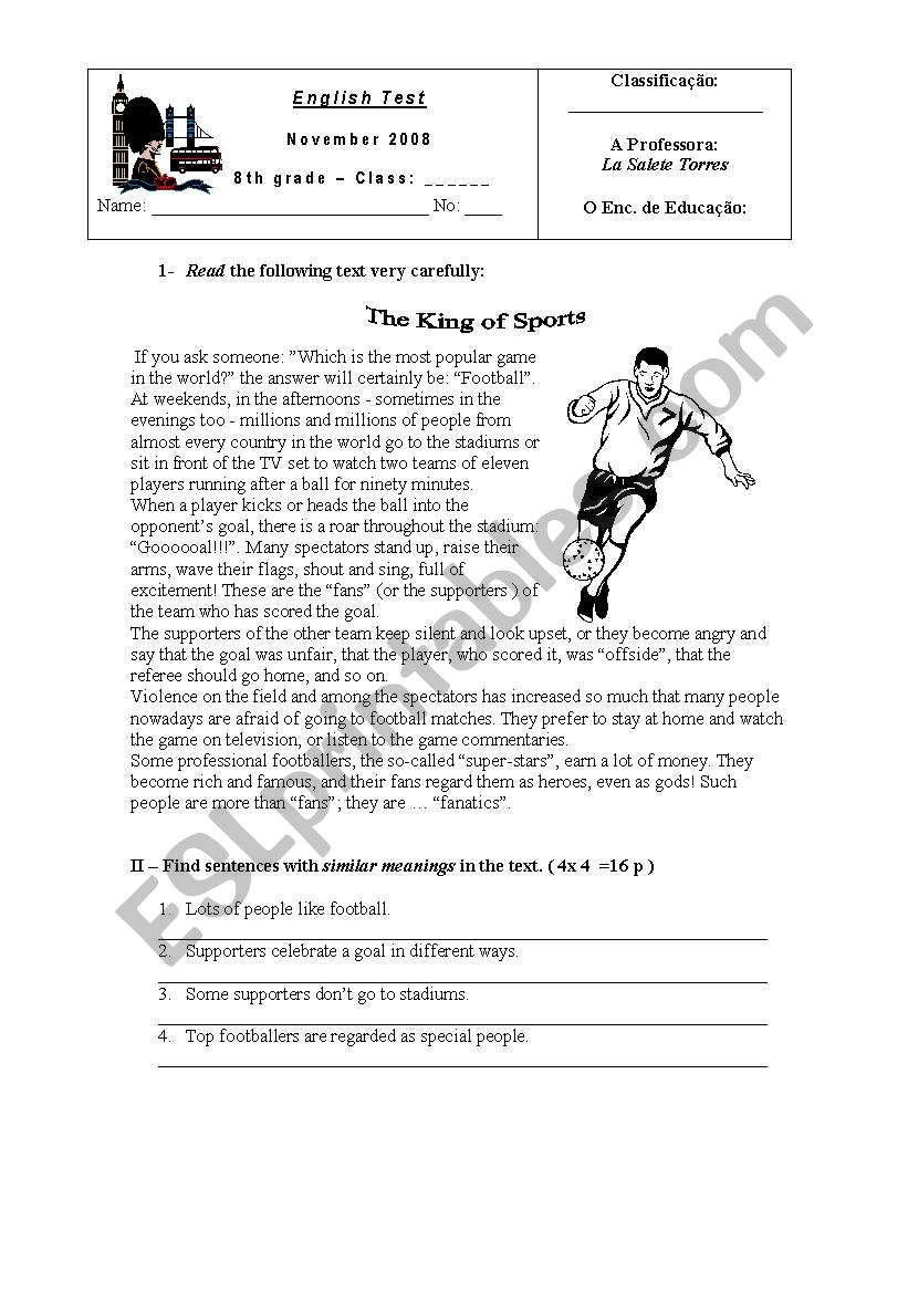 King of sports worksheet