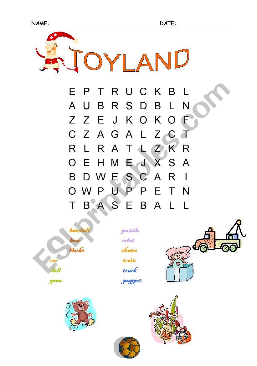 Toyland word puzzle worksheet