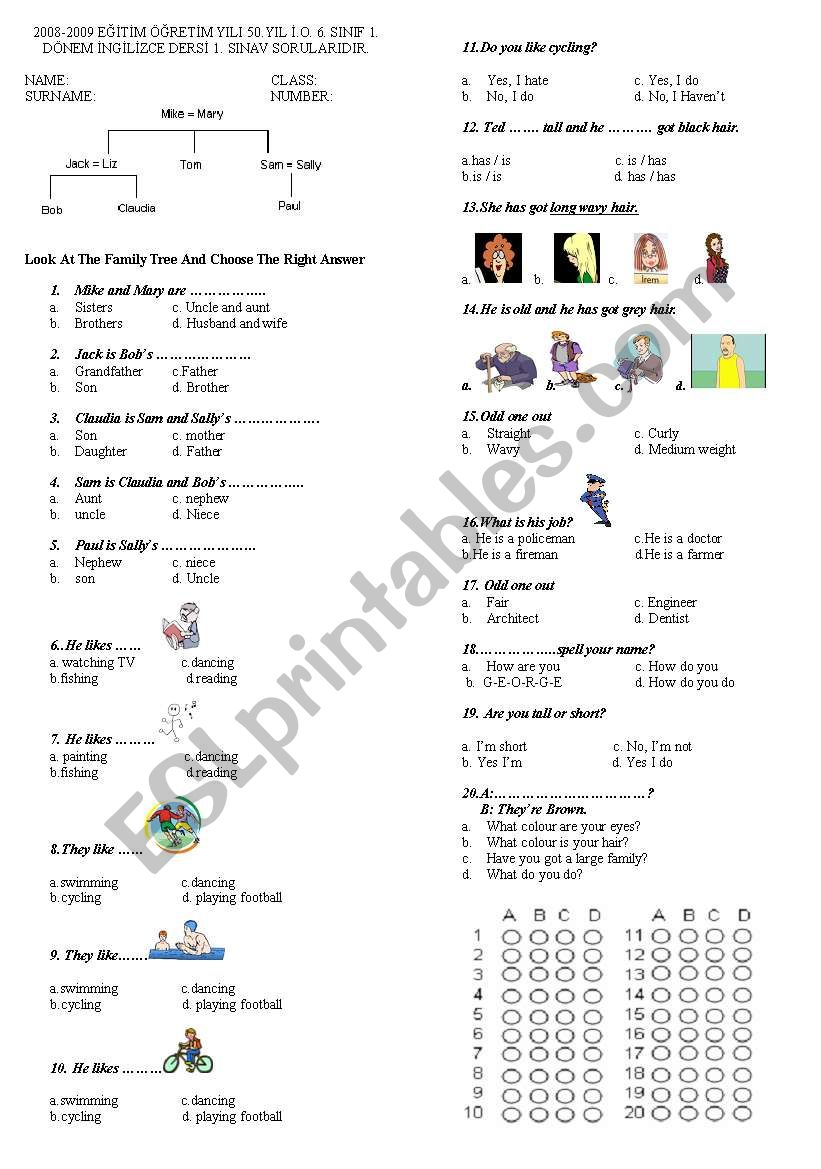 english tests worksheet