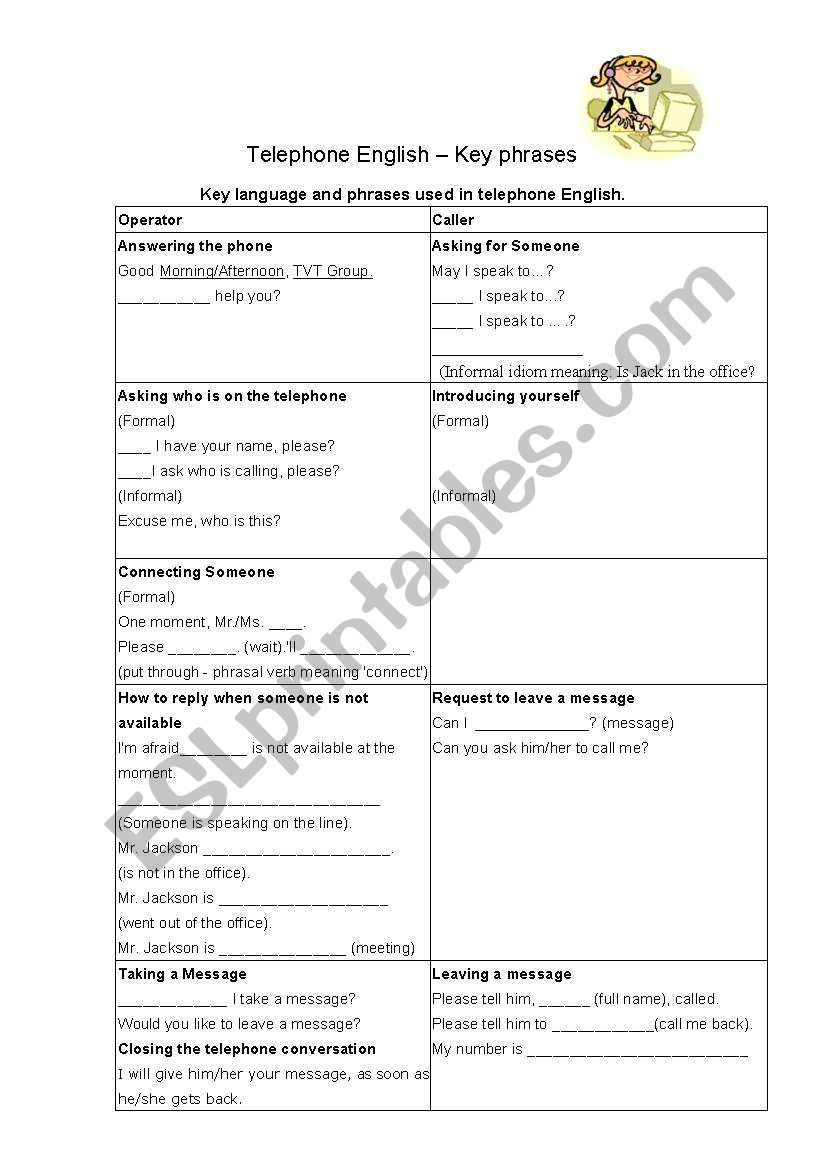 Telephone English  worksheet