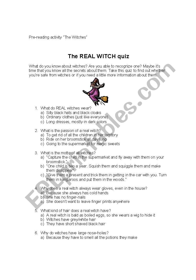 The real witch quiz! worksheet
