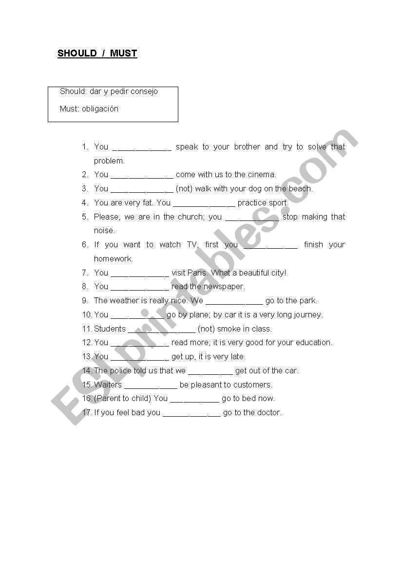 should / must worksheet