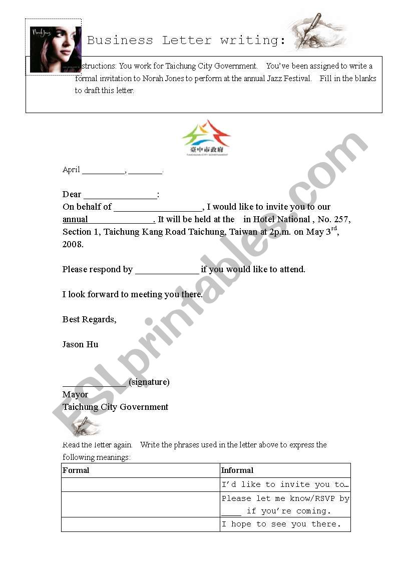 Invitation letter worksheet