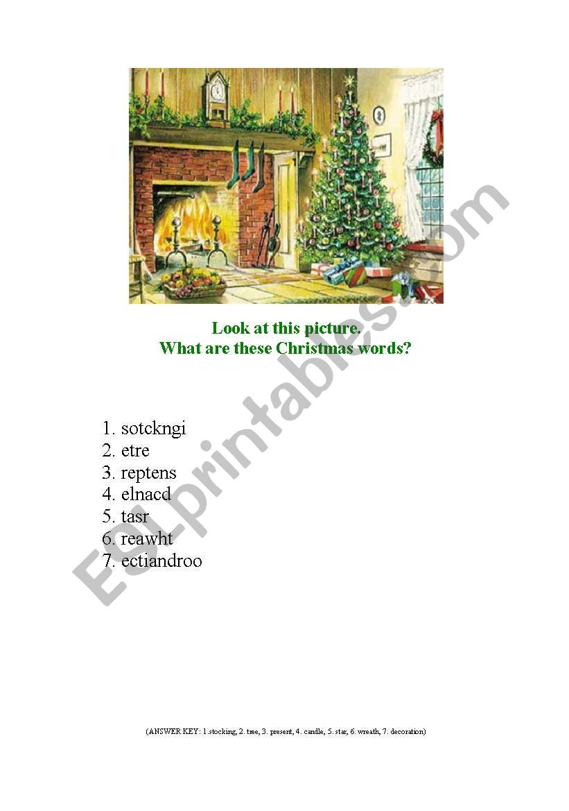 Christmas- jumbled letters worksheet