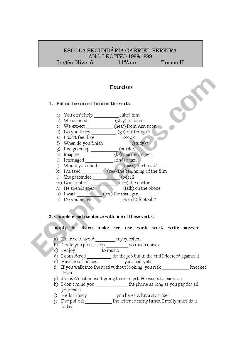 Verbs worksheet