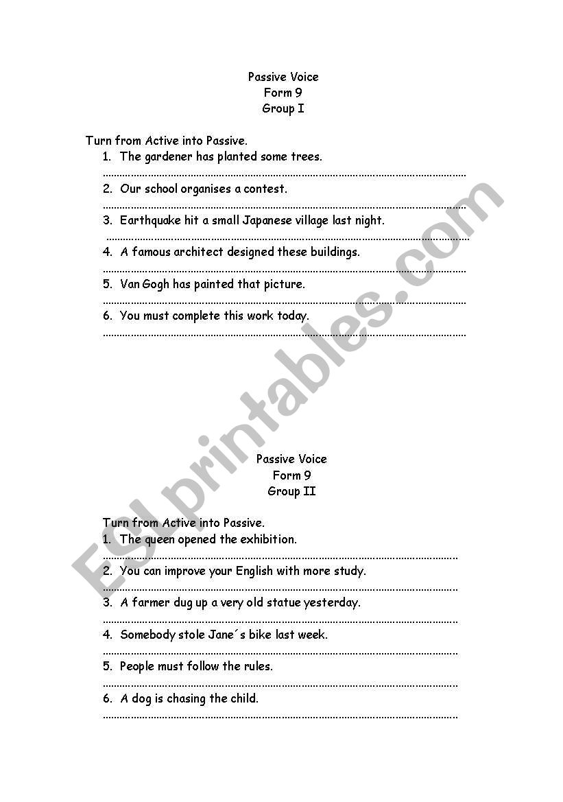 Passive Voice test worksheet
